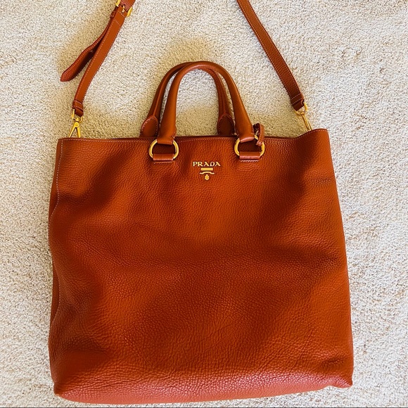 Prada Vitello Daino Tote Bag (Papaya Large) - Picture 1 of 8